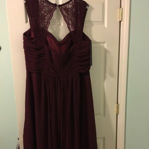 Burgundy Levkoff bridesmaid dress.